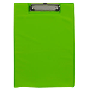 Marbig Summer Colours A4 clipfolder in lime, closed, silver wire clip at the top