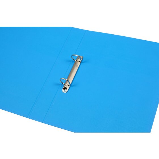 Blue Marbig 5072001 binder lying open, two metal rings on a short rail inside the cover