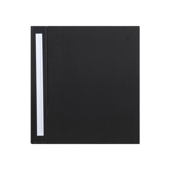 Black Marbig Deluxe binder seen flat from the front, textured cover with a narrow white label strip beside the spine