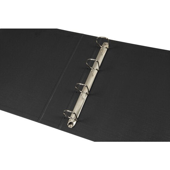 Black Marbig 5904002 binder lying open with four metal rings on a rail running most of the page length