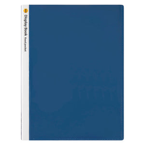 Marbig 2003601 blue A4 insert cover display book, closed, with its white spine strip printed Display Book fixed pocket
