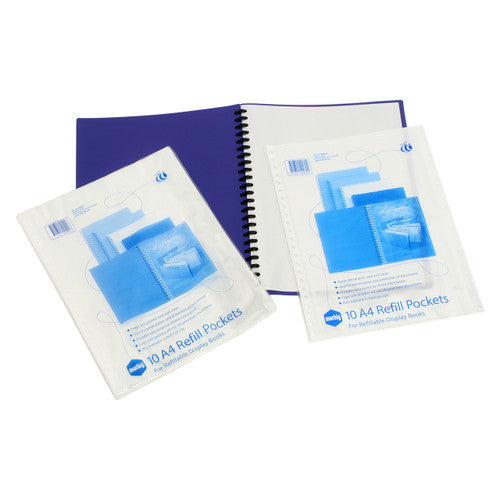 Marbig Display Book Refill A4 Clear Pack of 10 product packaging on white background