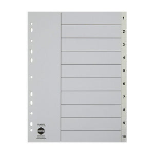 Marbig 35121 white polypropylene A4 divider set with tabs numbered 1 to 10, a ruled contents page and a punched binding edge