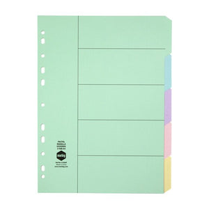 Marbig 37000F pastel manilla dividers, green first divider with a ruled contents panel and pastel coloured blank tabs down the right edge
