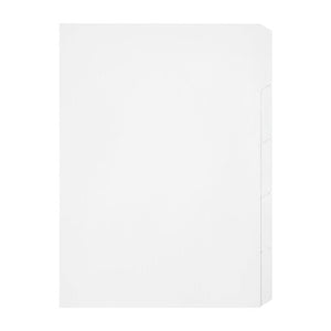Marbig 37305F white manilla divider set with five blank stepped tabs down the right edge and an unpunched left edge
