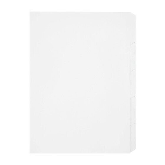 Marbig 37305F white manilla divider set with five blank stepped tabs down the right edge and an unpunched left edge