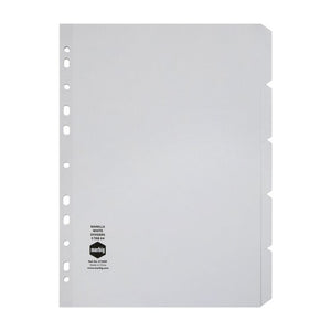 Marbig 37300F white manilla A4 divider set with five blank stepped tabs down the right edge and a punched binding edge