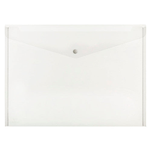 Marbig Doculope A3 clear polypropylene document wallet with button closure on white background