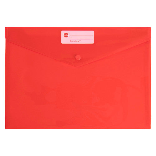 Marbig Doculope A4 document wallet in red with button closure on white background