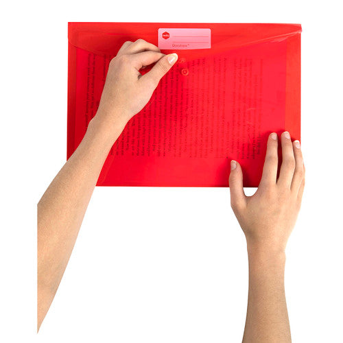 Front view of red Marbig Doculope polypropylene wallet showing slim no-gusset profile