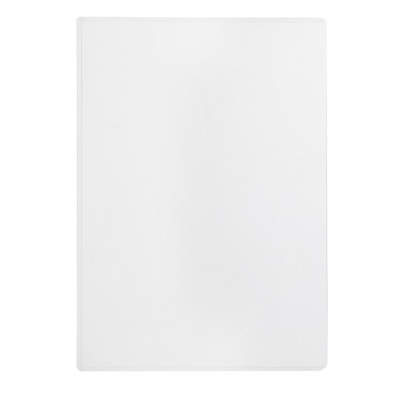 Empty Marbig A4 PVC document protector on a white background, a plain clear rigid sleeve with no binder holes