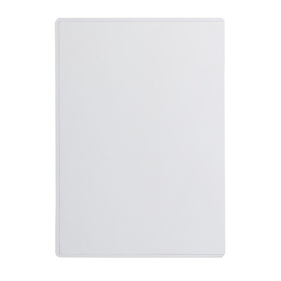 Empty Marbig A5 PVC document protector on a white background, a plain clear rigid sleeve without binder holes