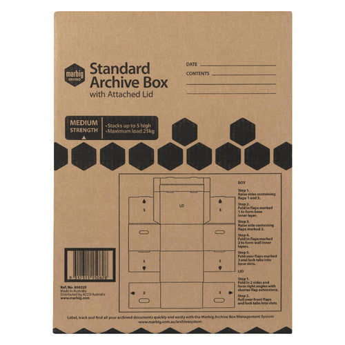 Marbig Enviro Standard Archive Box with Attached Lid Brown Carton of 10