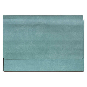 Green Marbig heavy duty expanding file in foolscap shown closed from the front with its fold over flap down