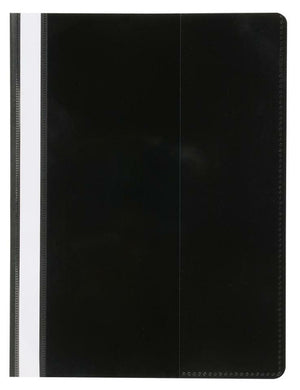 Marbig Flat File A4 Deluxe in black with gloss cover showing front face and two-prong metal fastener