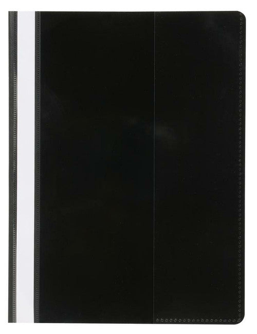 Marbig Flat File A4 Deluxe in black with gloss cover showing front face and two-prong metal fastener