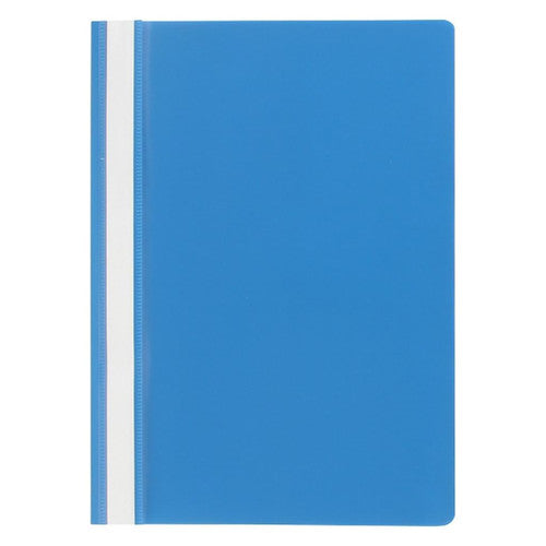 Marbig A4 Economy Flat File in blue with clear front cover and two-prong metal fastener