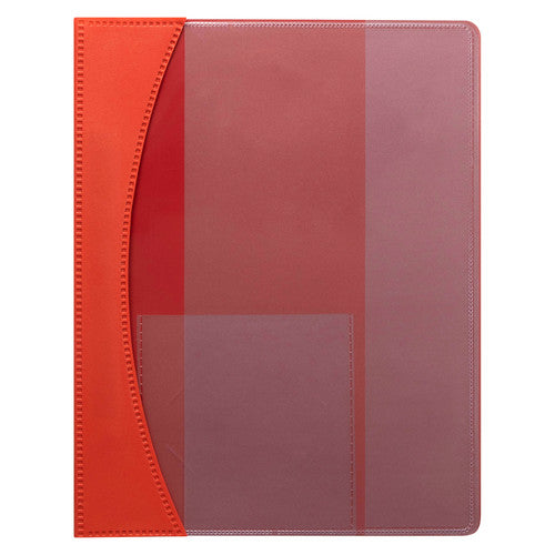 Marbig Premier Flat File A4 in red with clear insert front cover, front view on white background