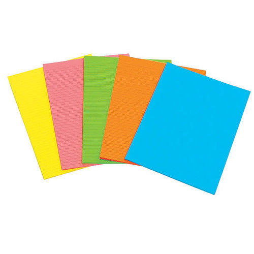 Marbig Fluoro Writing Pad A6 40 leaf with bright fluoro cover and ruled pages shown from the front