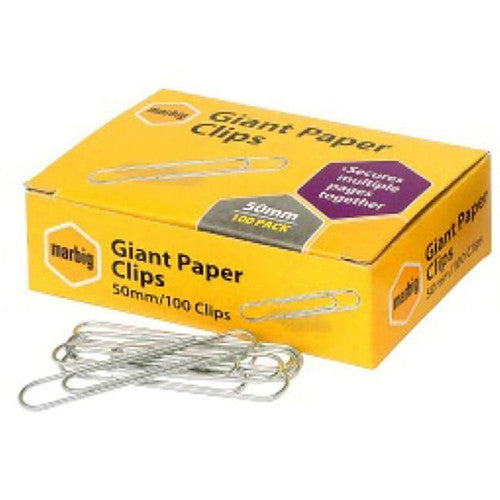 Marbig Giant Paper Clips 50mm Chrome Box of 100 - image 1