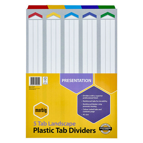 Marbig Indices and Dividers 5 Tab Reinforced A3 Landscape Multi Colour - image 1