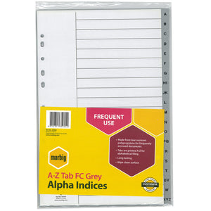 Marbig Indices and Dividers A-Z Tab PP Foolscap Grey