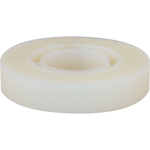 Side view of a Marbig invisible tape roll showing the frosted matt layers and the white plastic core