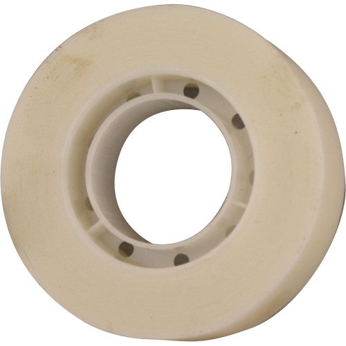 Face view of a Marbig 18mm invisible tape roll showing the white plastic core and its centre hole
