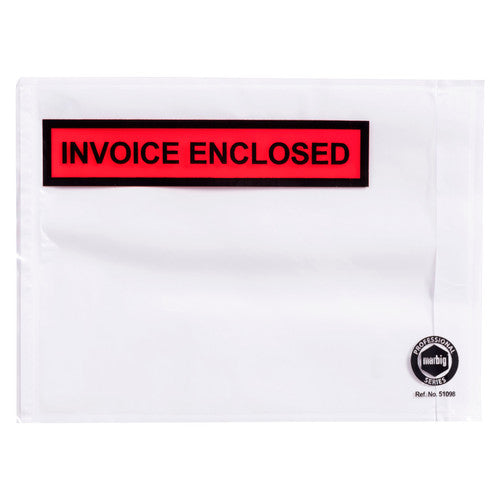 White Marbig Professional A6 packaging envelope with Invoice Enclosed printed in black on a red panel and a Professional Series roundel