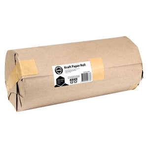Marbig Professional kraft paper roll 51089 in its brown paper outer wrap, taped at the ends, with a white label reading 450mm x 100m, 200gsm and Made in China