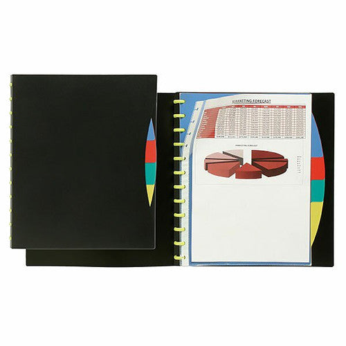 Marbig Kwik Zip Refillable Display Book 20 Pocket A4 with PP Dividers Black