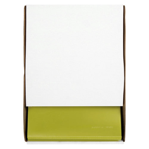 Close-up of Marbig yellow letter file thumb hole and poly material detail