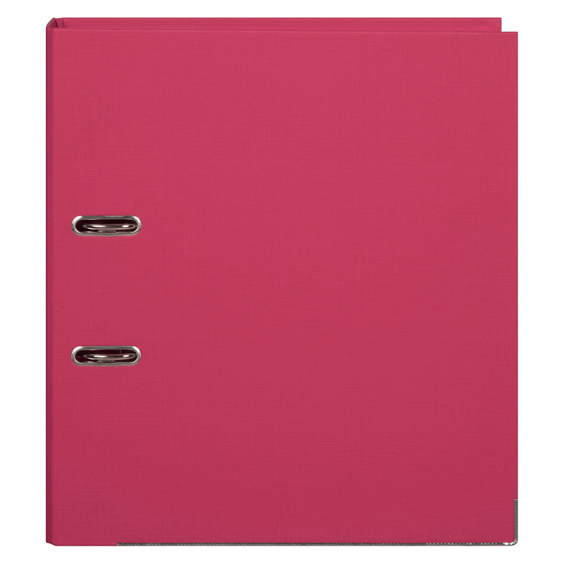 Front view of the Marbig Lever Arch File A4 PE Coral displaying the durable linen textured polyethylene cover, reinforced metal edges and premium construction for everyday office use.
