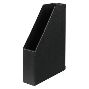 Marbig 2010002 black PVC magazine file standing empty, showing the angled cut front and textured black covering