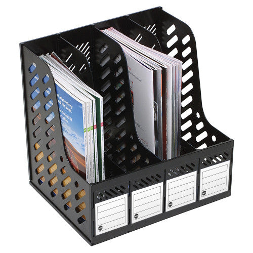 Marbig Magazine Rack 4 Section Black - image 1