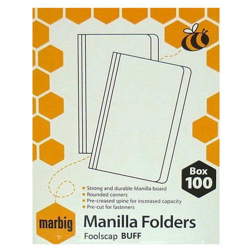 Marbig Manilla Folder Foolscap Buff Box of 100 Carton of 5