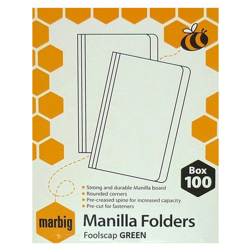Marbig Manilla Folder Foolscap Green Box of 100