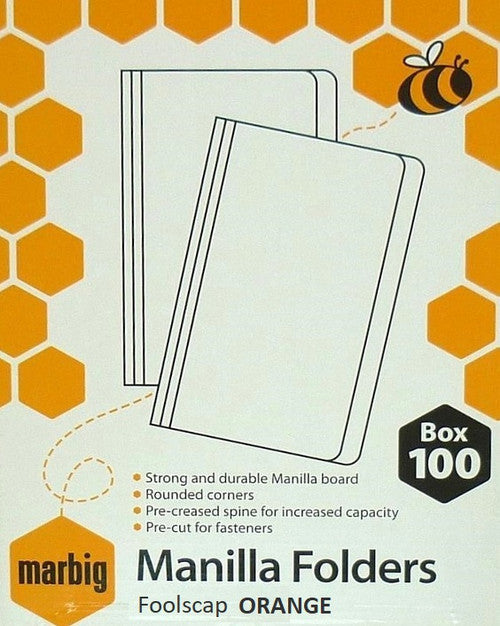 Marbig Manilla Folder Foolscap Orange Box of 100 - image 1