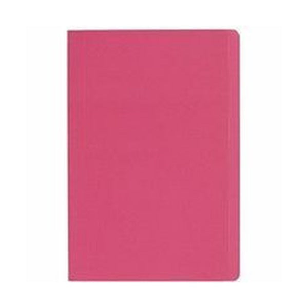 A single pink Marbig foolscap manilla folder photographed flat on white, a plain folder with rounded corners and a creased spine down one edge.
