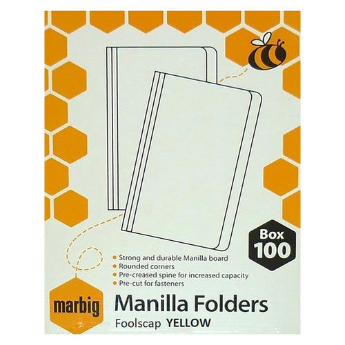 Marbig Manilla Folder Foolscap Yellow Box of 100