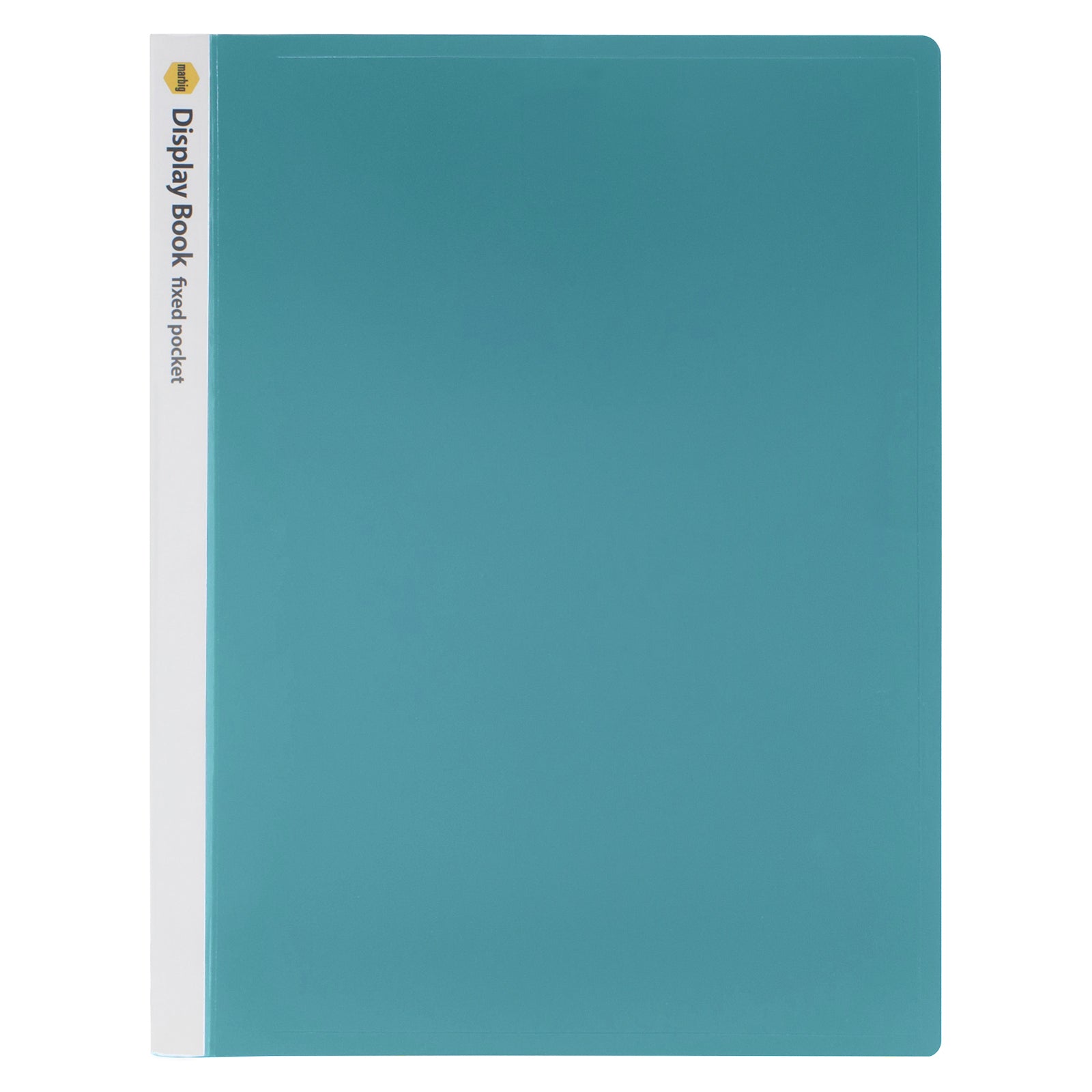 Front view of the Marbig A4 green display book against a white background, clearly showing the smooth durable cover and customisable spine insert designed for efficient filing, document protection and professional presentations.