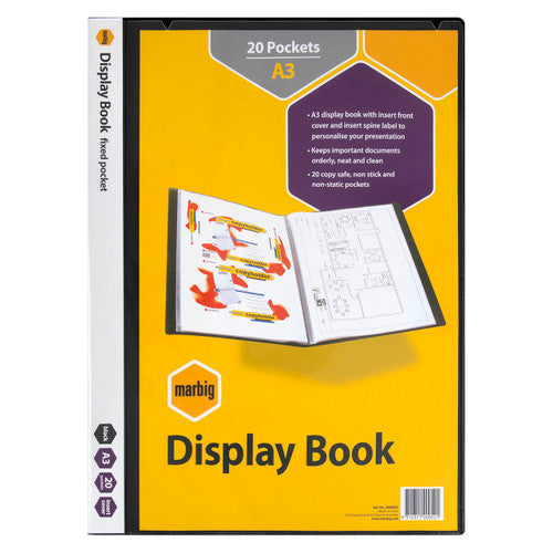 Marbig Non Refillable Display Book Insert Cover 20 Pocket A3 Black