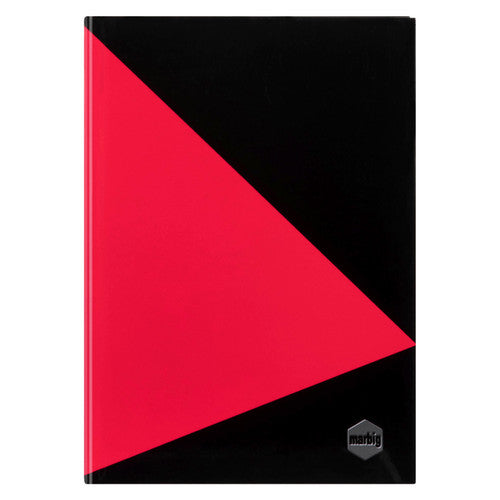 Marbig A5 Notebook 200 page red and black hard cover front view on white background