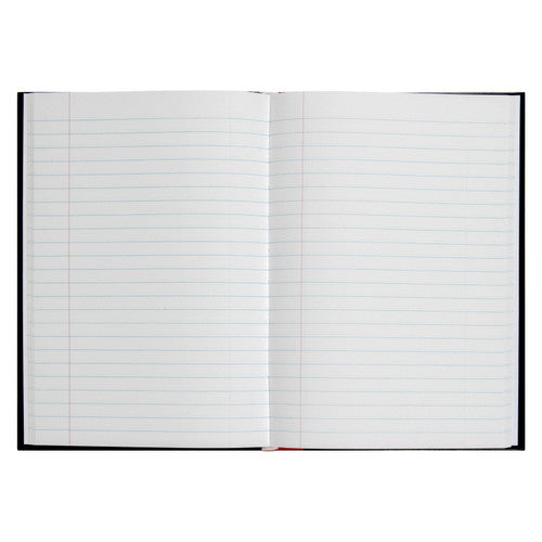 Open Marbig A5 notebook showing feint ruled pages and twin wire spine