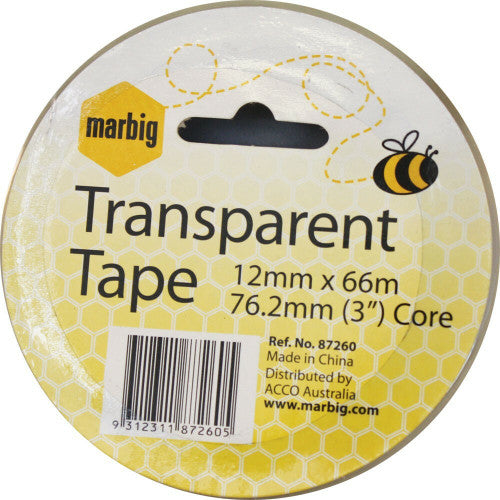 Marbig Office Tape 12mm x 66m 76.2mm Core Clear - image 1