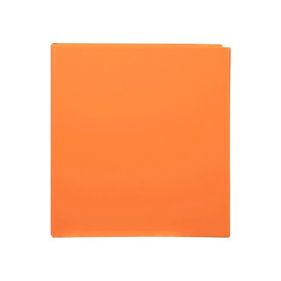 Front cover of an orange Marbig Clearview A4 insert binder laid flat, with the clear overlay reaching each edge