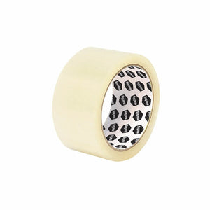 Single roll of Marbig clear packaging tape on a white core printed with black Marbig hexagon logos