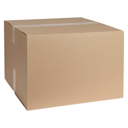 Wide, low Marbig Professional 51023 brown pallet carton, 380 x 380 x 200mm, assembled and taped, photographed on white