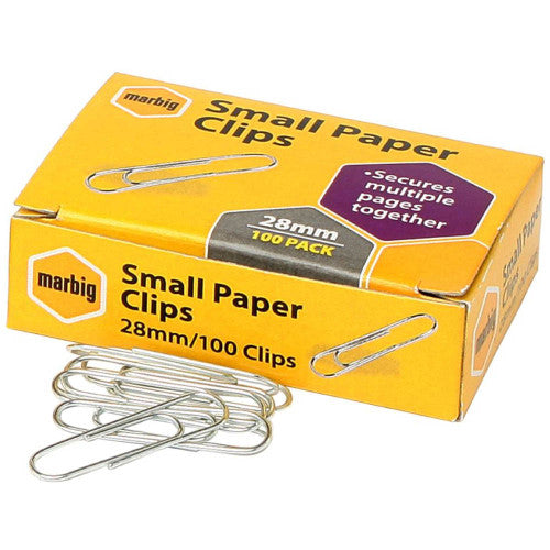 Marbig Paper Clips Small 28mm Chrome Box of 100 - image 1
