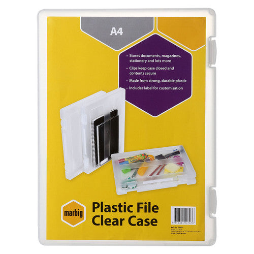 Marbig Plastic File Case A4 with Clip Label Clear